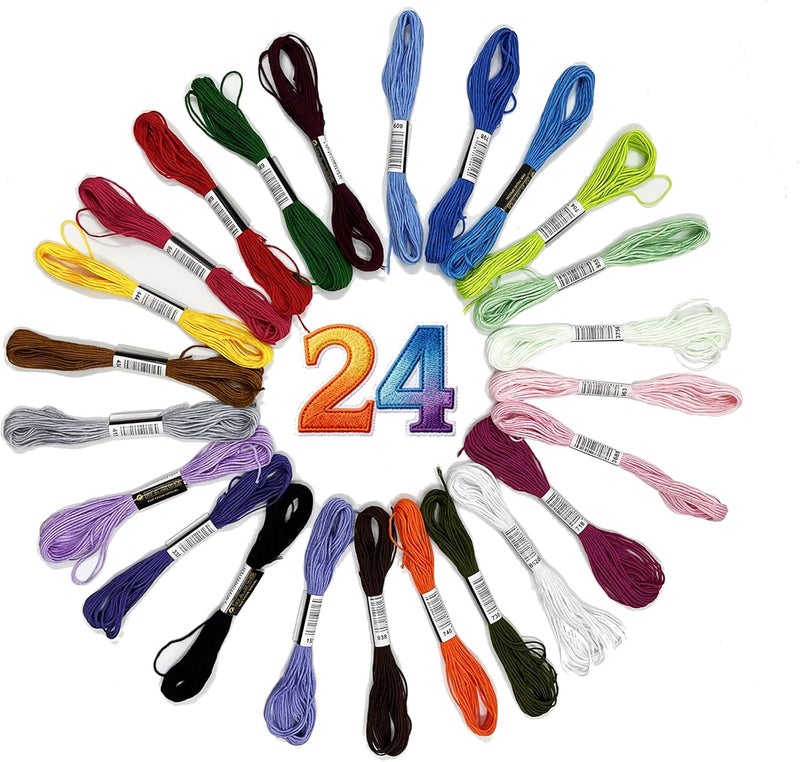 Zhenqing 24 Colors Embroidery Thread Set with DMC Codes - 8m Each Skein, Premium Cotton Sewing Floss for Cross Stitch & Needlecraft - Image 1